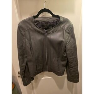 Revue Womens Sz Large Faux Gray Leather Jacket With Zippered Sleeves Moto Biker
